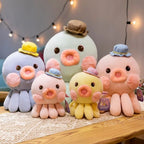 Peluche Pieuvre Pastel avec Chapeau et Joues Roses