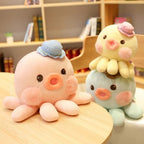 Peluche Pieuvre Pastel avec Chapeau et Joues Roses