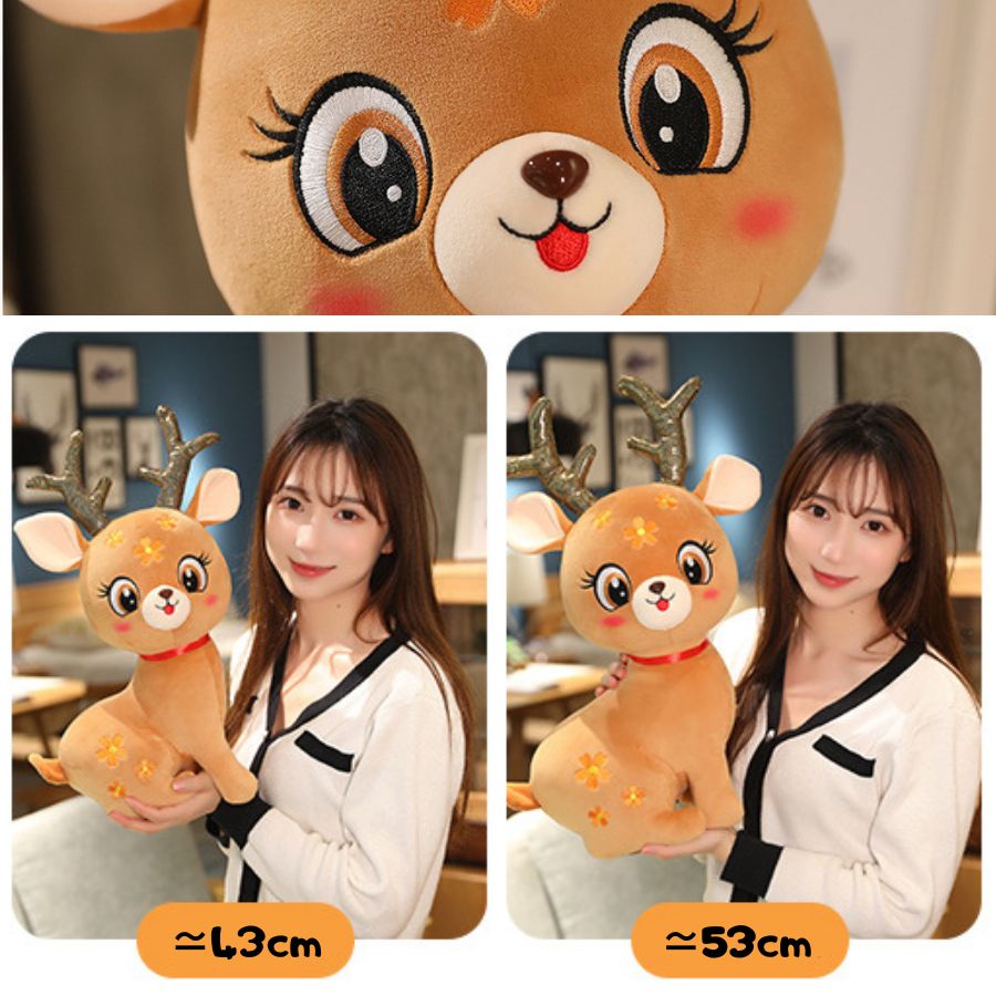 Peluche Cerf Rose Pâle à Fleurs et Bois Pailletés
