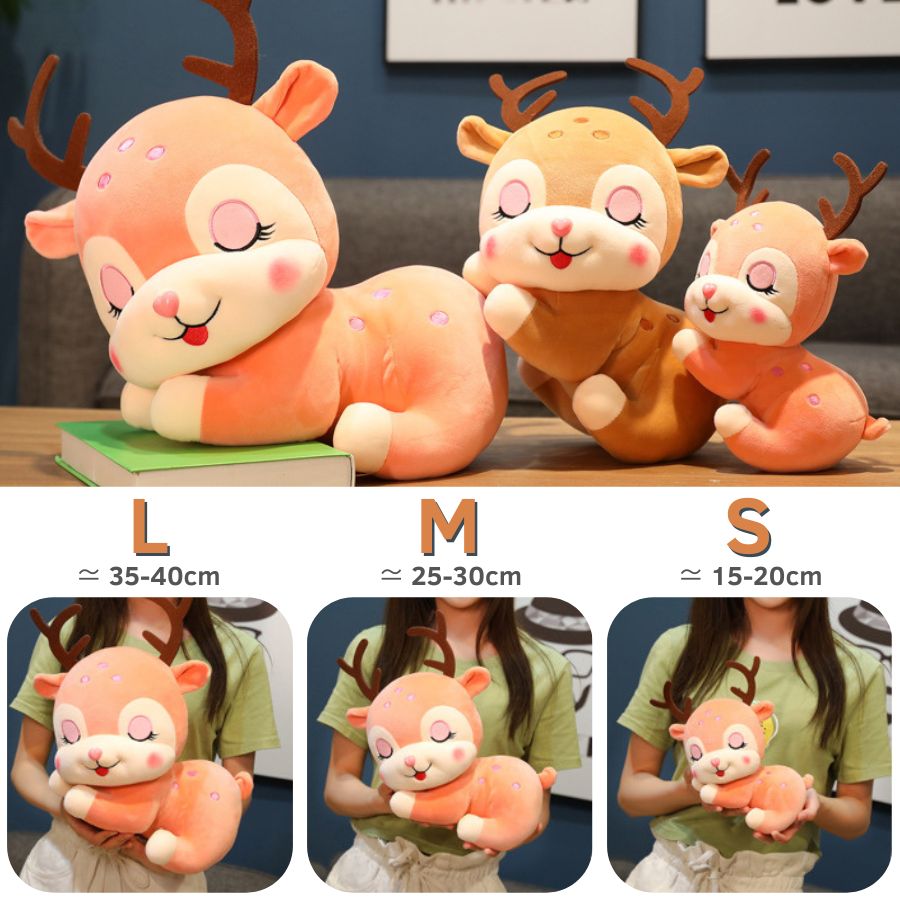 Peluche Faon Rose Pêche Dormant à Cils Brodés