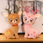 Peluche Cerf Rose Pâle à Fleurs et Bois Pailletés