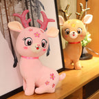 Peluche Cerf Rose Pâle à Fleurs et Bois Pailletés