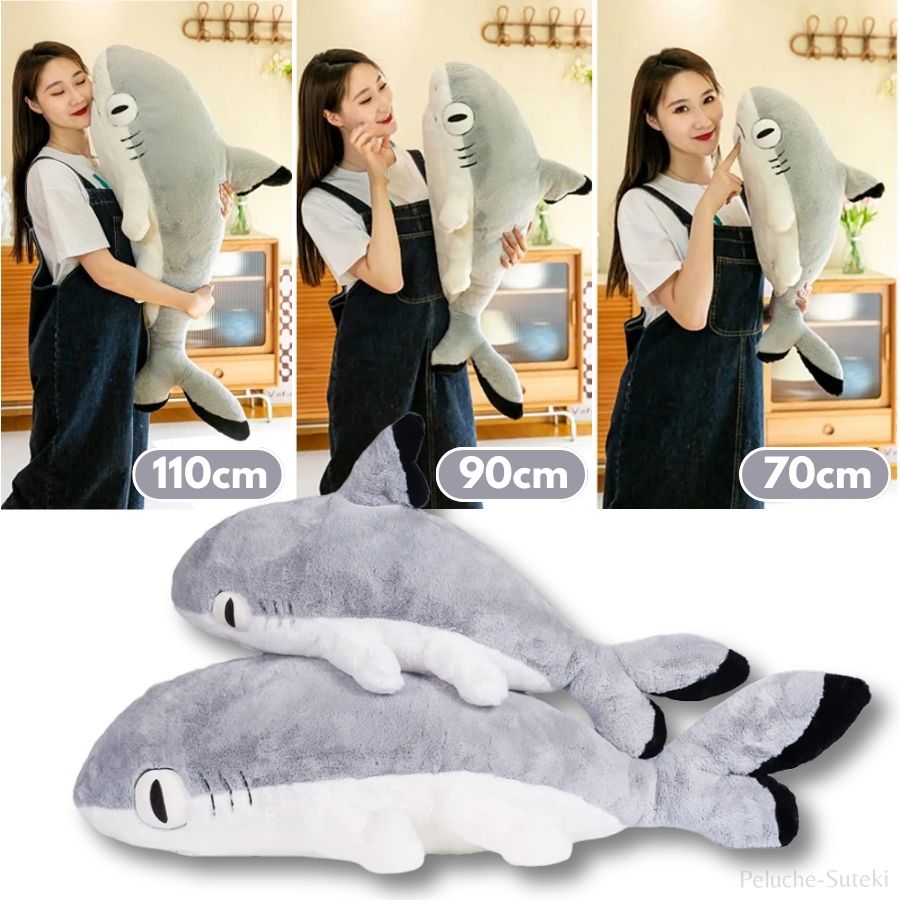 Peluche de Requin Grise et Blanche aux Grands Yeux