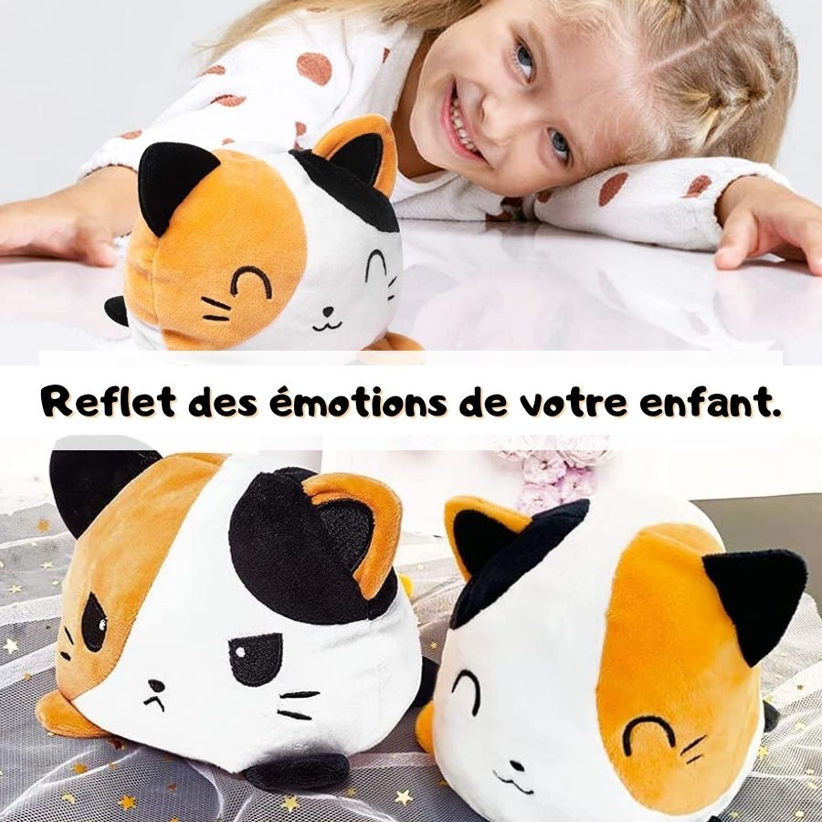 Peluche Réversible Chat Tricolore à Deux Émotions
