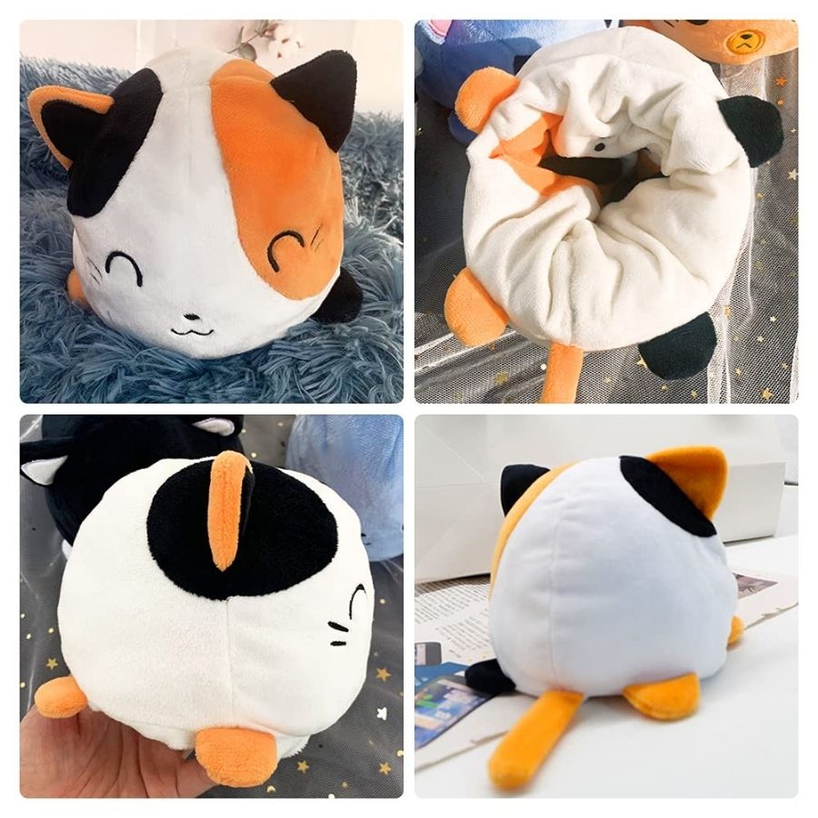 Peluche Réversible Chat Tricolore à Deux Émotions
