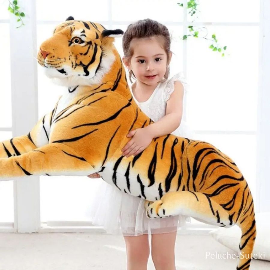 Peluche Tigre Réaliste Couché Orange et Noir