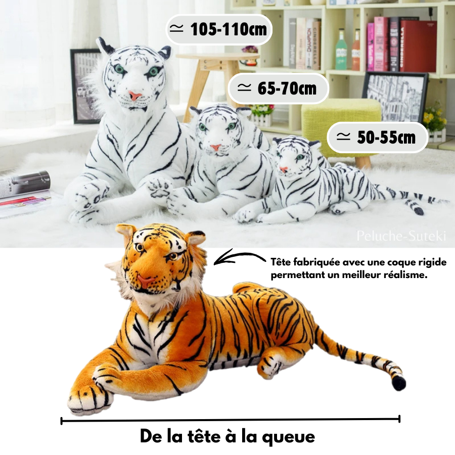 Peluche Tigre Réaliste Couché Orange et Noir