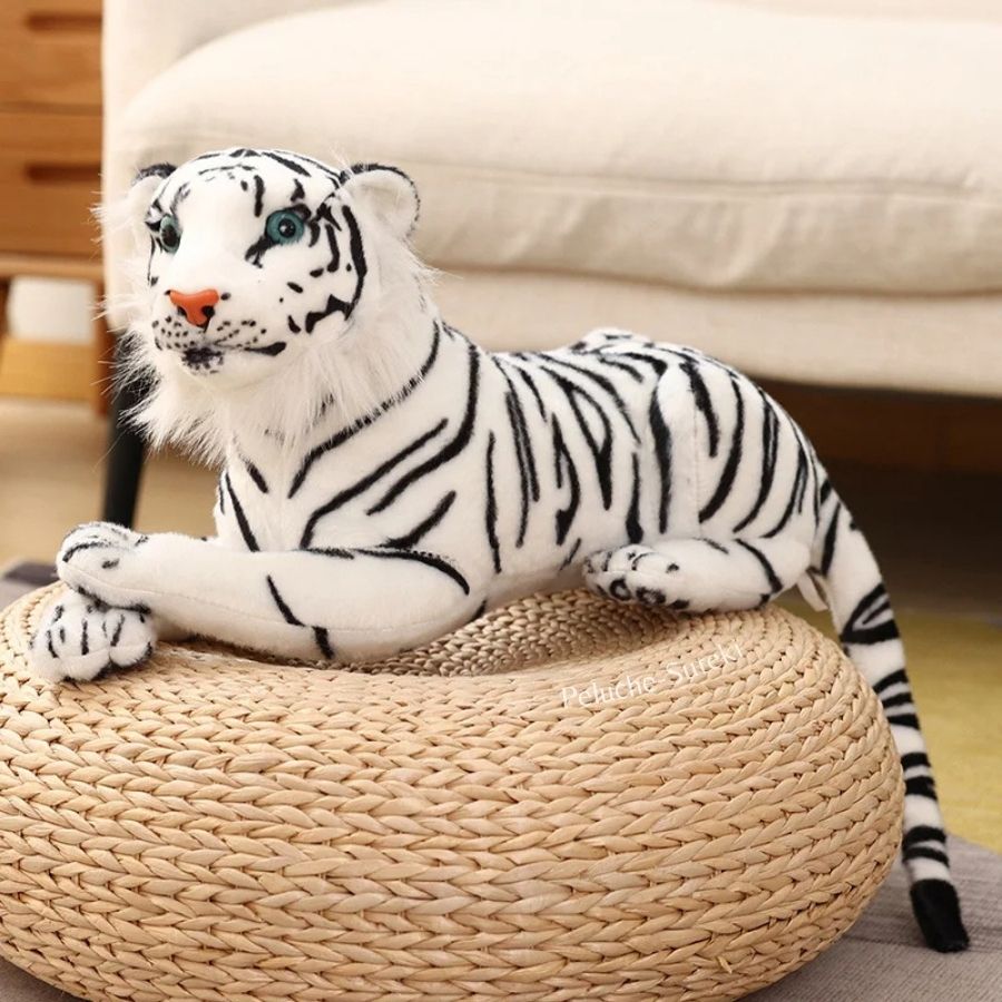 Peluche Tigre Blanc Géant aux Rayures Noires
