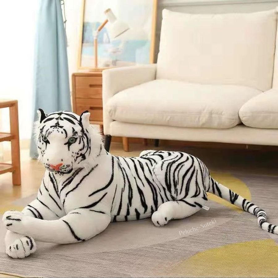 Peluche Tigre Blanc Géant aux Rayures Noires