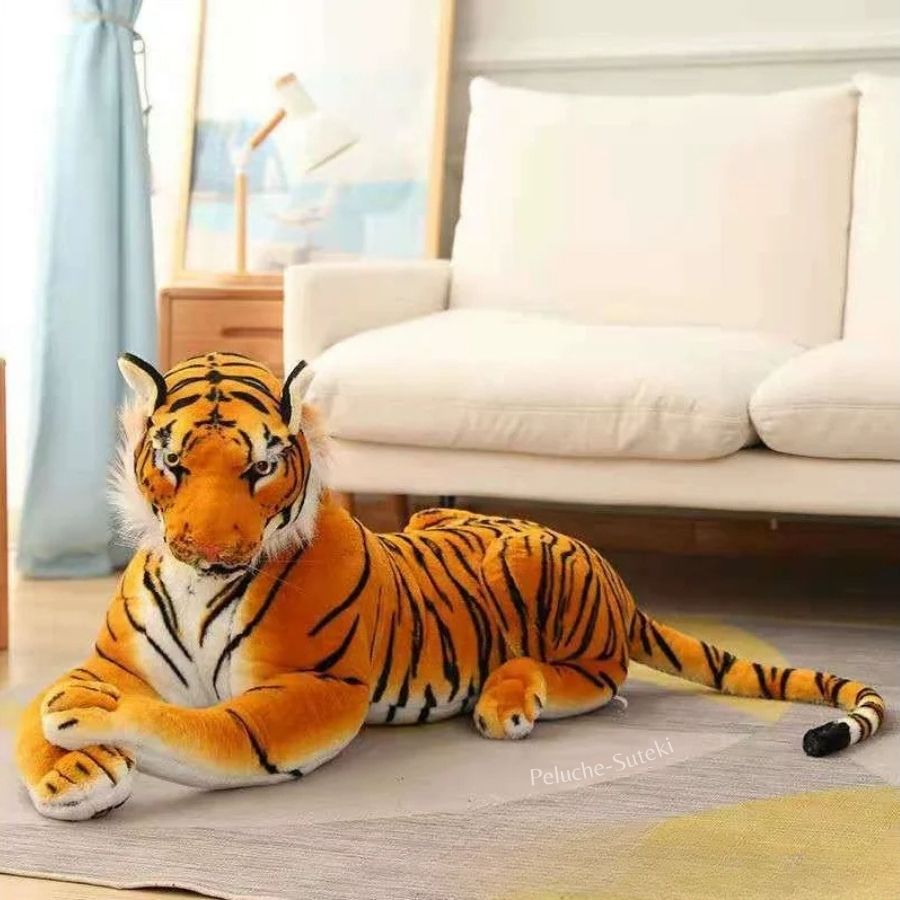 Peluche Tigre Réaliste Couché Orange et Noir