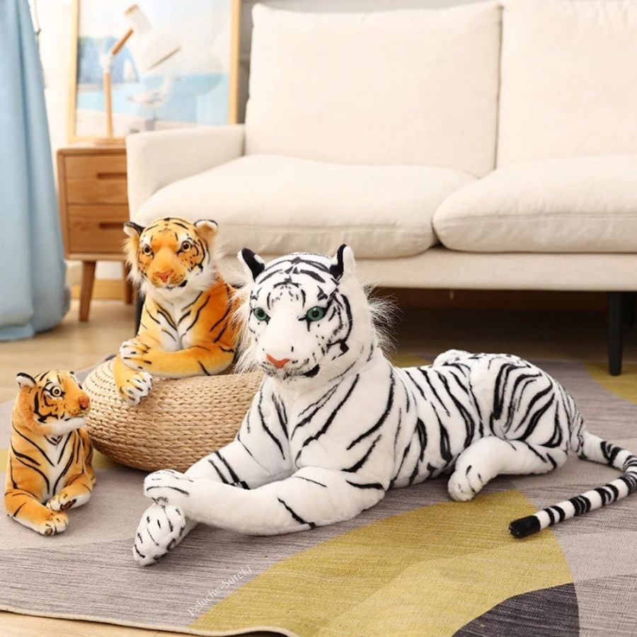 Peluche Tigre Blanc Géant aux Rayures Noires
