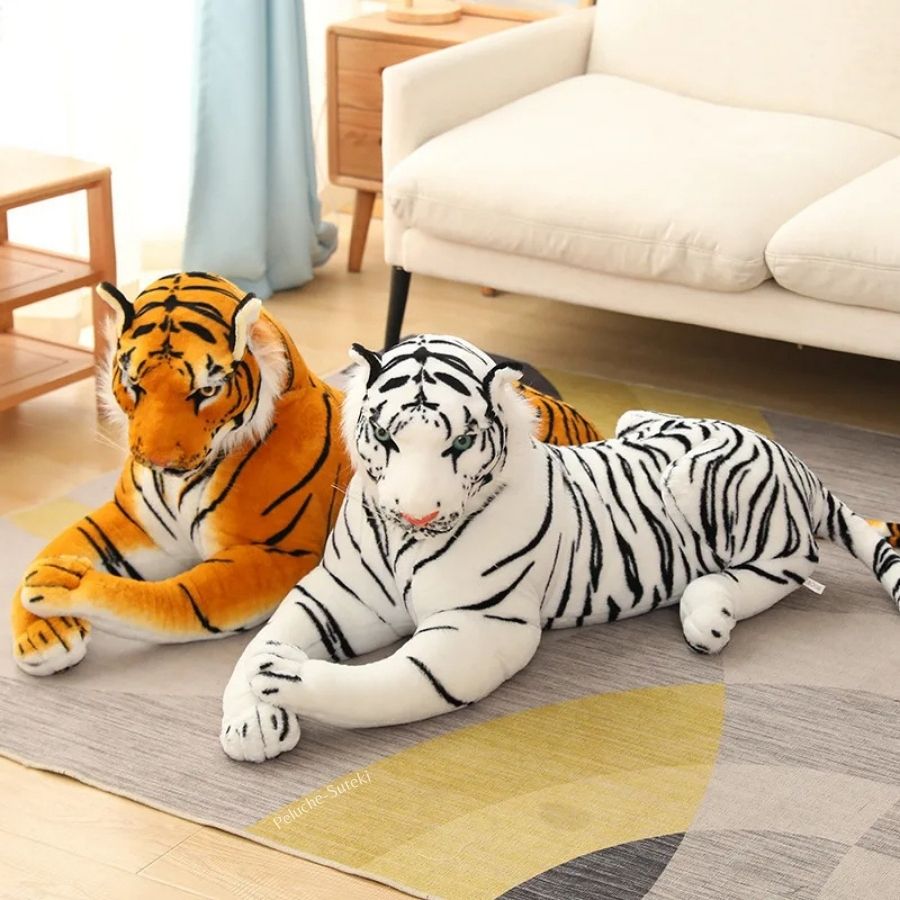Peluche Tigre Blanc Géant aux Rayures Noires