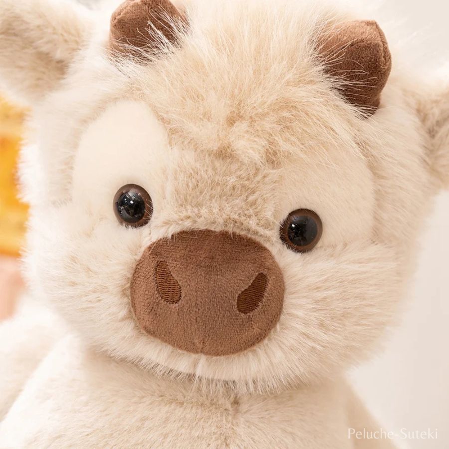 Doudou Veau Crème en Peluche avec Cornes Marron