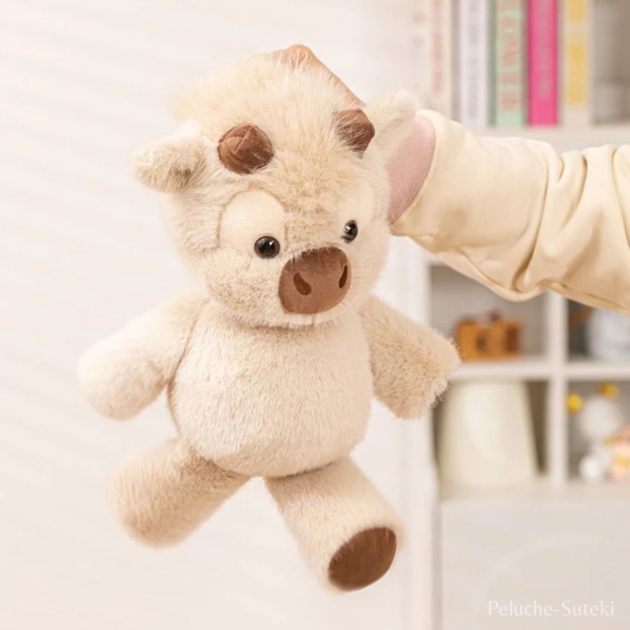Doudou Veau Crème en Peluche avec Cornes Marron