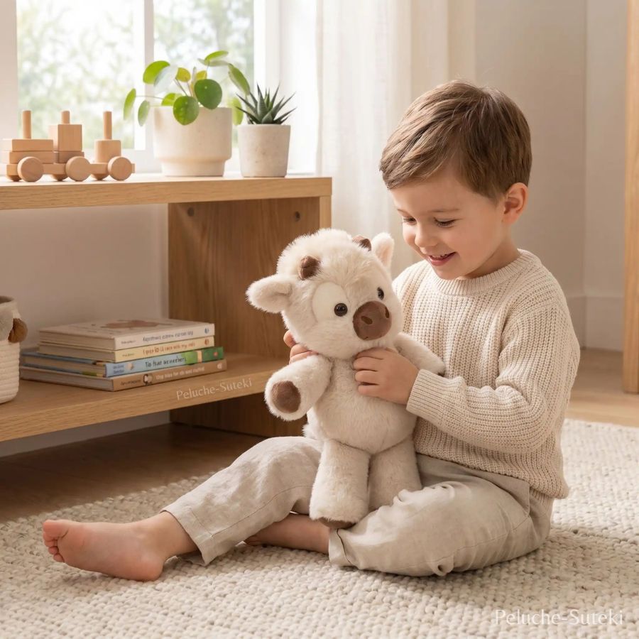 Doudou Veau Crème en Peluche avec Cornes Marron