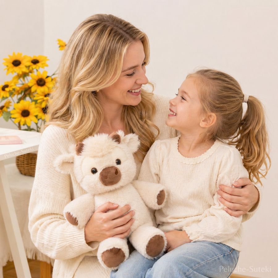 Doudou Veau Crème en Peluche avec Cornes Marron