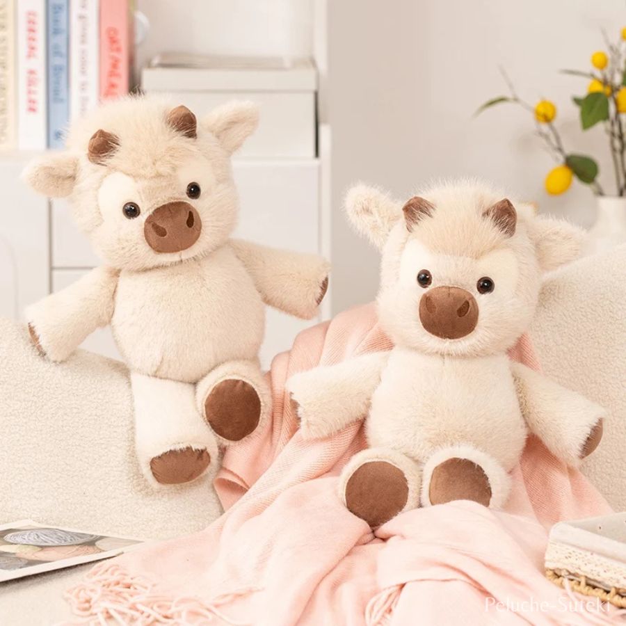 Doudou Veau Crème en Peluche avec Cornes Marron