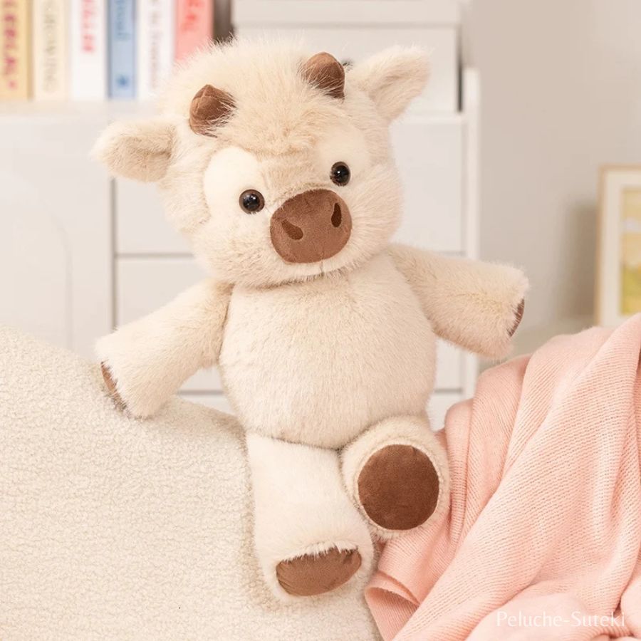 Doudou Veau Crème en Peluche avec Cornes Marron