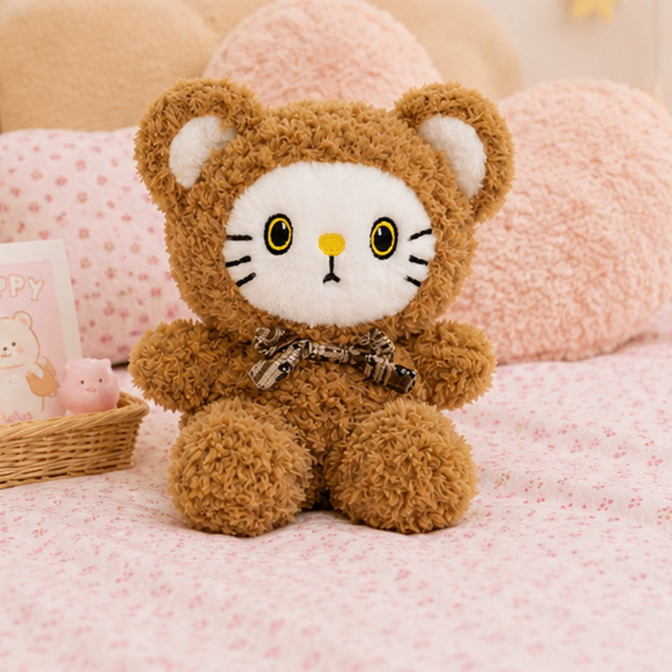 Peluche Ours Marron à Visage de Chaton
