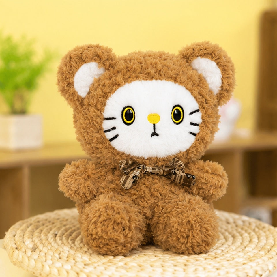 Peluche Ours Marron à Visage de Chaton