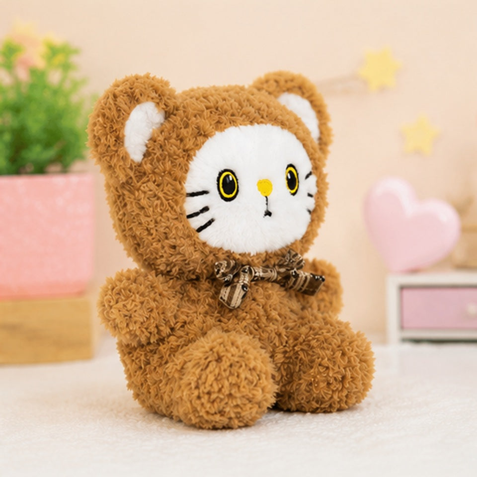 Peluche Ours Marron à Visage de Chaton