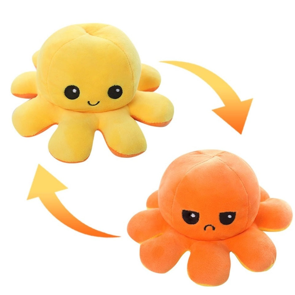 Peluche Octopus Réversible Jaune et Orange