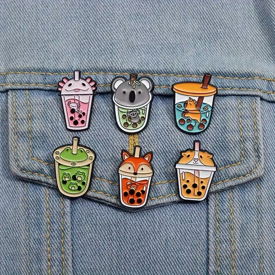 Pin's Bubble Tea Kawaii aux Animaux