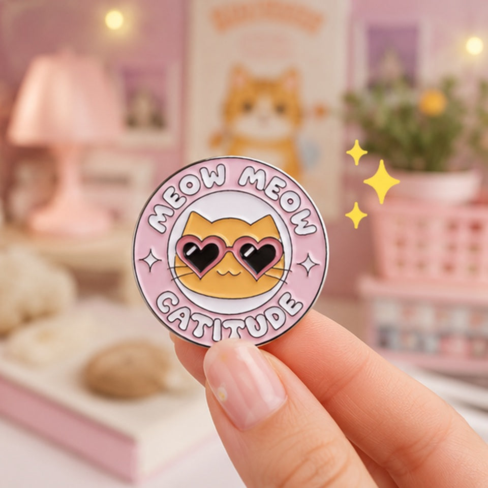 Pin's en Émail Chat "Catitude" avec Lunettes Cœur