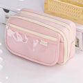 Trousse rose zippée 3 compartiments grande capacité - Câlin Kawaii
