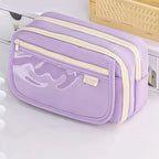 Trousse rose zippée 3 compartiments grande capacité - Câlin Kawaii