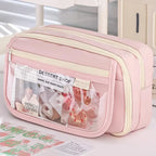 Grande Trousse Rose Pâle à Fenêtre et Double Zip