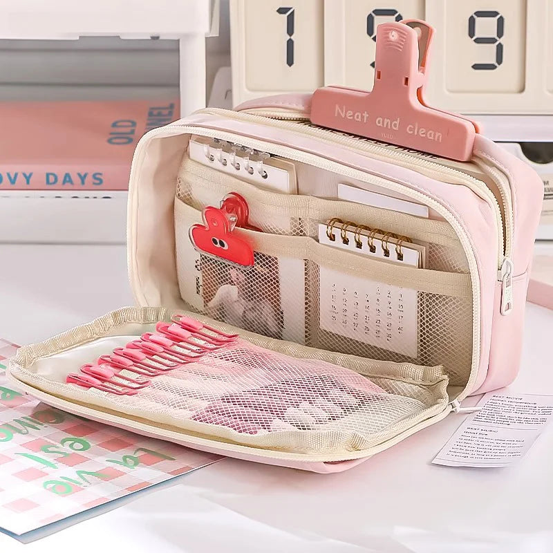 Grande Trousse Rose Pâle à Fenêtre et Double Zip