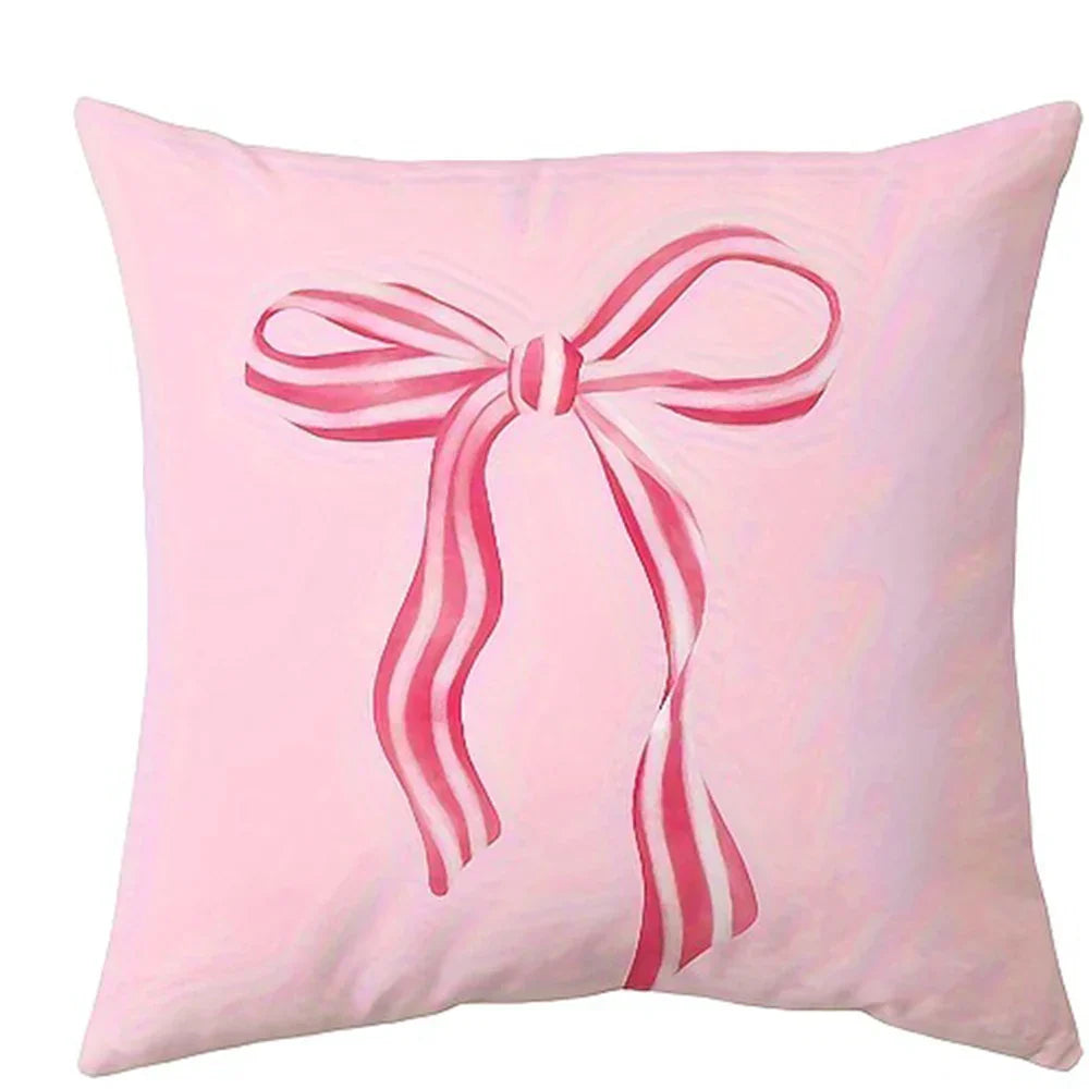Housse de coussin imprimée nœud rose et cerises, douce et kawaii - Câlin Kawaii