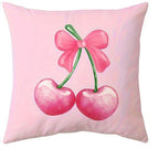 Housse de coussin imprimée nœud rose et cerises, douce et kawaii - Câlin Kawaii