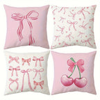 Housses de Coussin Roses à Motifs Nœuds et Cerises