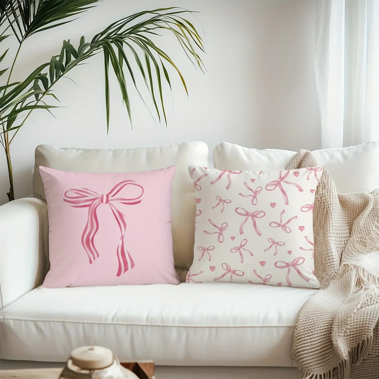 Housses de Coussin Roses à Motifs Nœuds et Cerises