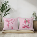 Housses de Coussin Roses à Motifs Nœuds et Cerises