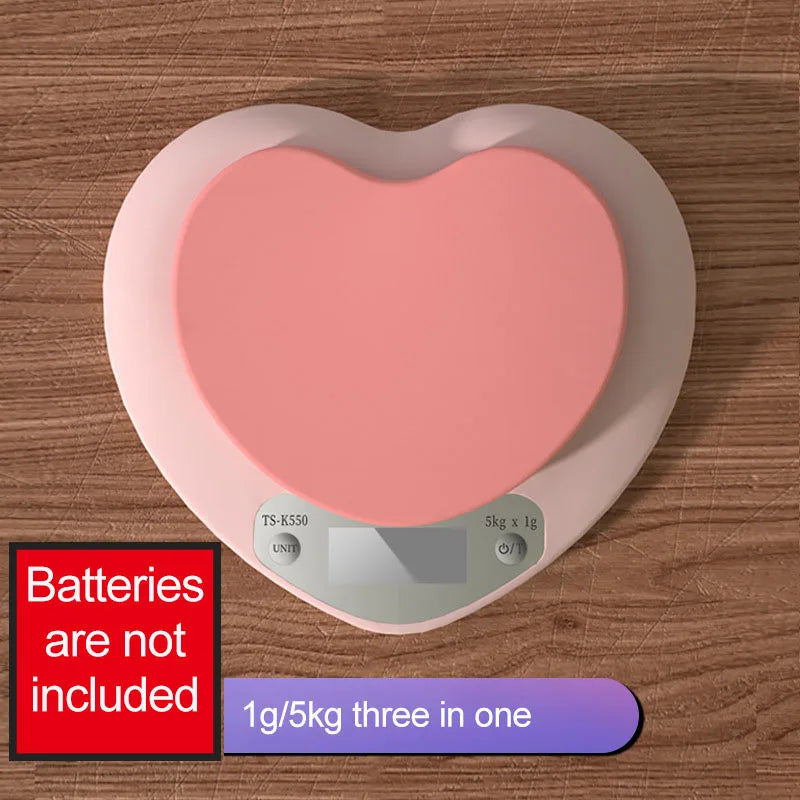 Balance de cuisine numérique rose en forme de cœur - Câlin Kawaii