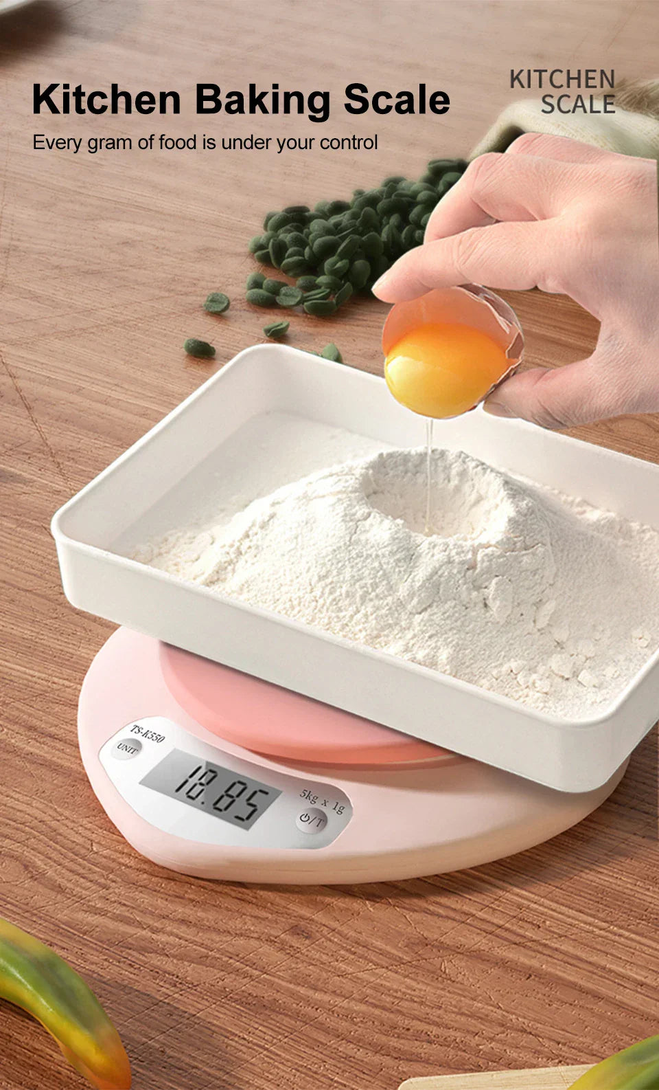 Balance de Cuisine Digitale Rose Pâle Ovale