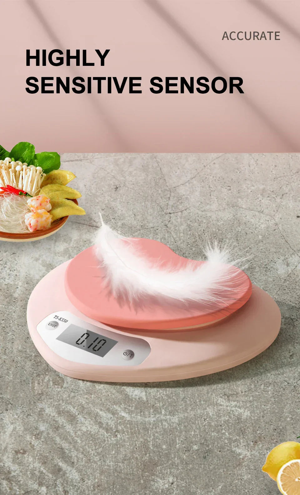 Balance de Cuisine Digitale Rose Pâle Ovale