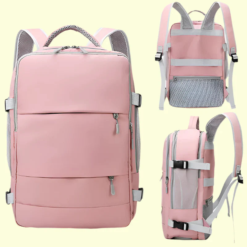 Sac à Dos Rose Pâle et Gris Fonctionnel