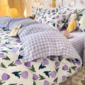Parure de Lit Réversible Vichy et Tulipes Lilas