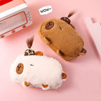 Trousse en Peluche Capybara Beige à Queue de Cheval
