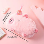 Trousse en Peluche Capybara Beige à Queue de Cheval