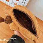 Trousse en Peluche Capybara Beige à Queue de Cheval