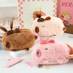 Trousse en Peluche Capybara Beige à Queue de Cheval