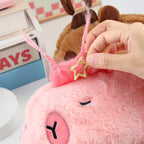 Trousse en Peluche Capybara Beige à Queue de Cheval