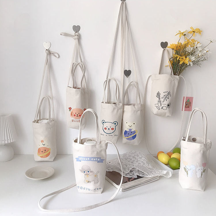 Mini Sac à Bandoulière en Toile Écru Imprimé Agneau