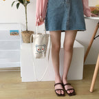 Mini Sac à Bandoulière en Toile Écru Imprimé Agneau