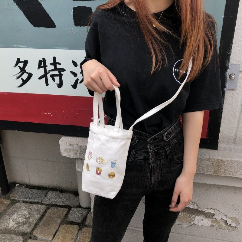Mini Sac à Bandoulière en Toile Écru Imprimé Agneau